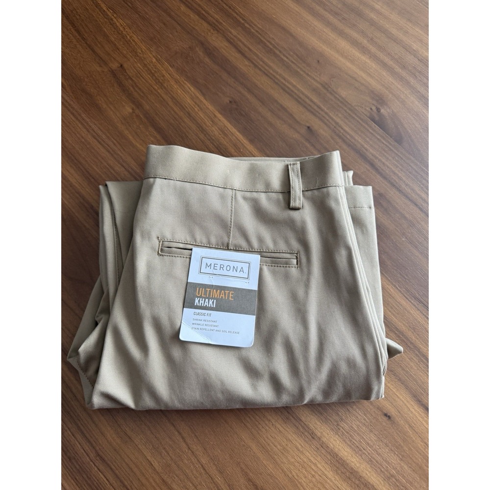 NWT Merona Ultimate Khaki Pants Classic Fit 34x30 Tan Chino Trousers